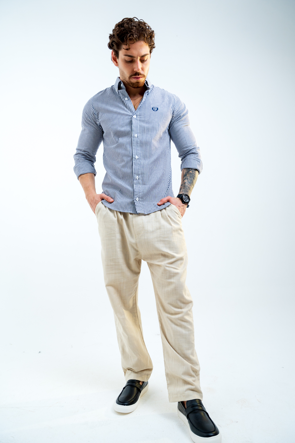 Camisa a Rayas Azul Marino
