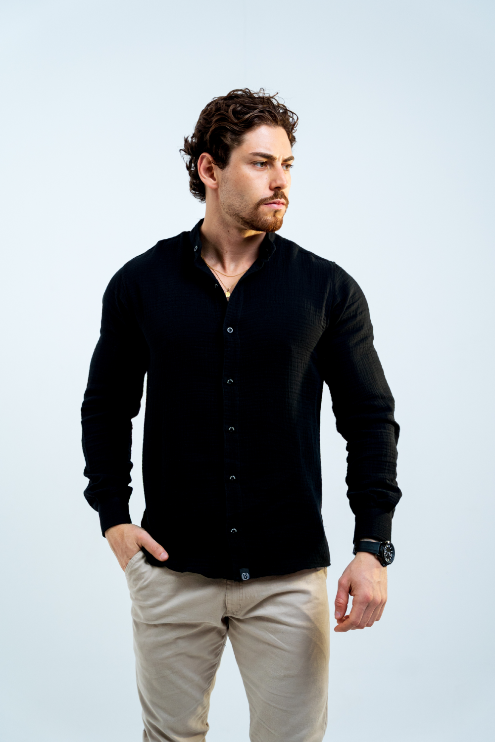 Camisa Baby Cottoon Negra (Cuello MAO)