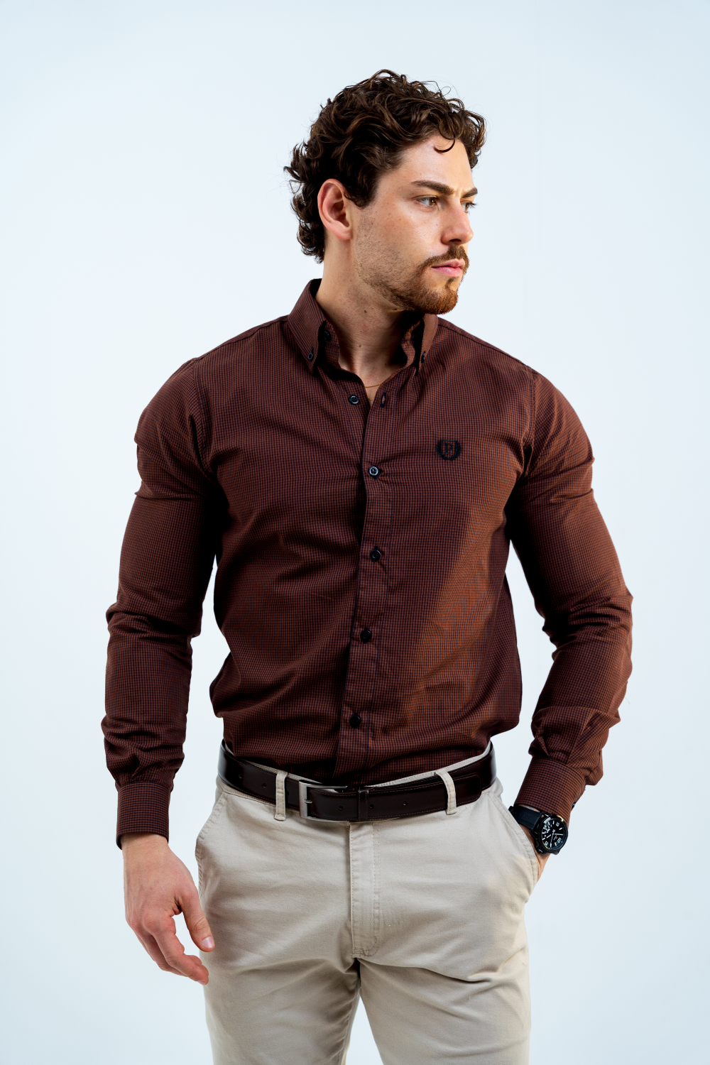 Camisa a Cuadritos Marrón